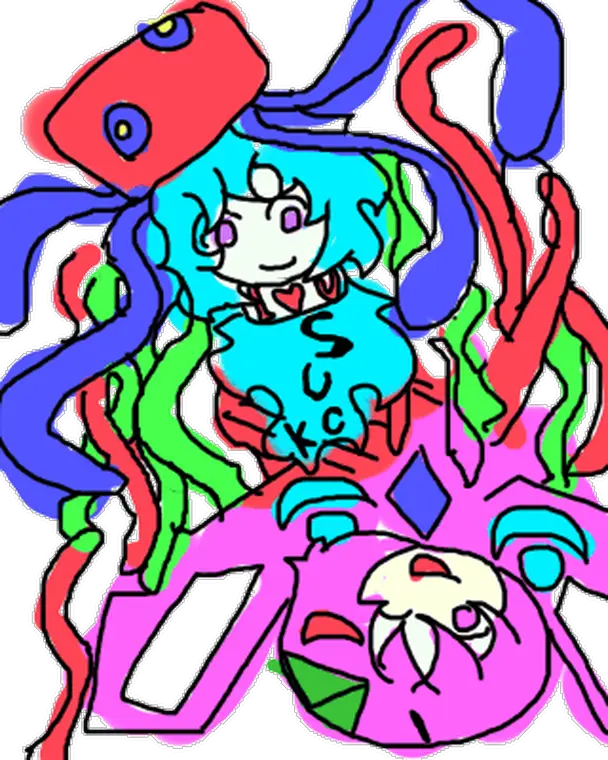 ネット上の『子供が無邪気に描いた絵がセックスを題材にしてしまい、そのまま放送されてしまった』というネタ画像をモチーフに、触手を持つ少女と別のキャラクターに置き換えて描かれた、幻想的な色合いで不穏なイラスト
