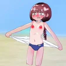 砂浜の水着少女