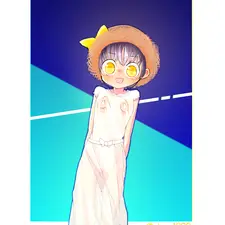 青い三角背景の少女