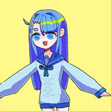 黄色背景の青髪少女